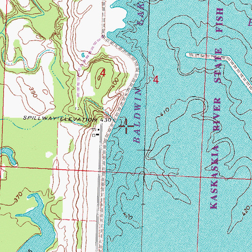 Topographic Map of Baldwin Plant Cooling Lake Dam, IL