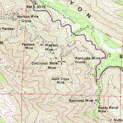 Topographic Map of Hidden Treasure Mine, CA
