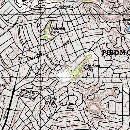 Topographic Map of Piedmont Middle School, CA