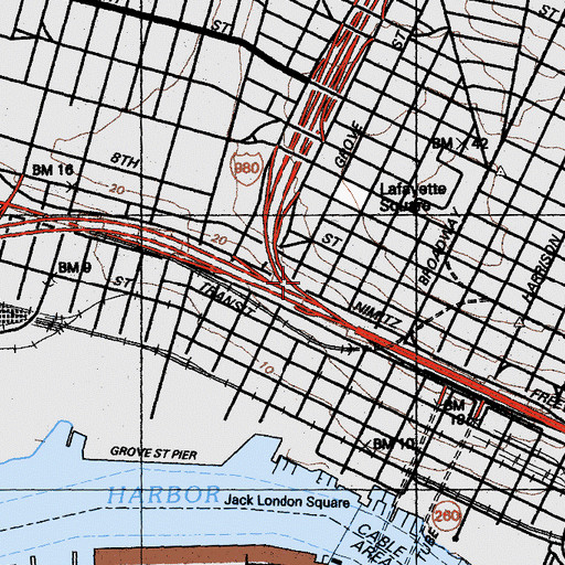 Topographic Map of Jefferson Square Playground, CA