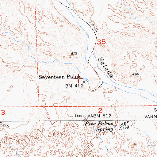 Topographic Map of Seventeen Palms Spring, CA