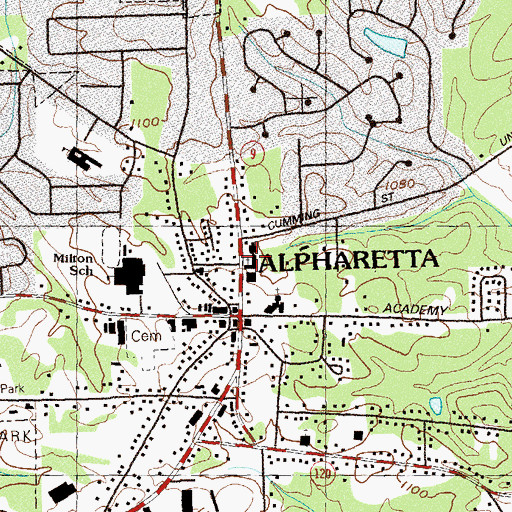 Topographic Map of Alpharetta First United Methodist Church, GA