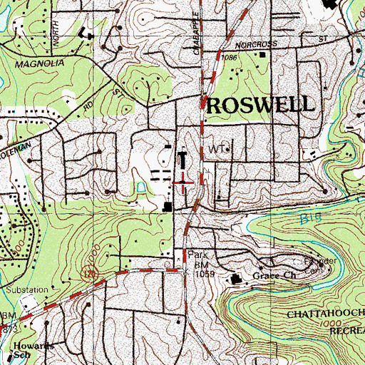 Topographic Map of Roswell Presbyterian Church, GA