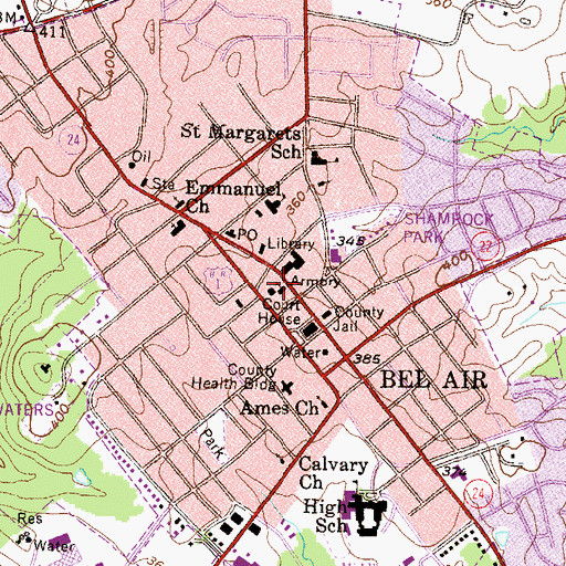Topographic Map of Bel Air United Methodist Church, MD