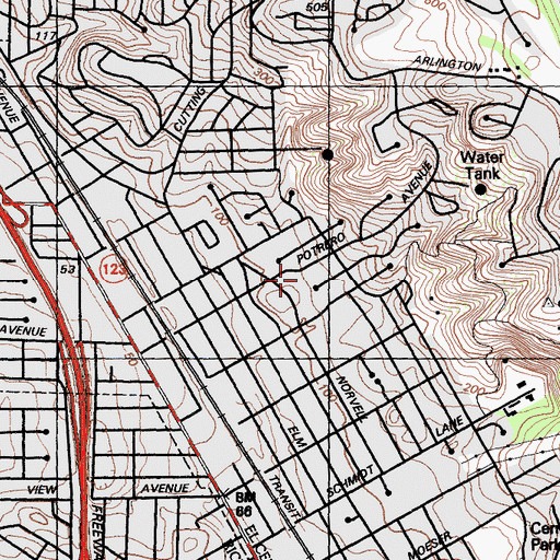 Topographic Map of Arlington Baptist Church, CA