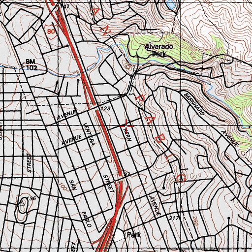 Topographic Map of Saint David Roman Catholic Church, CA