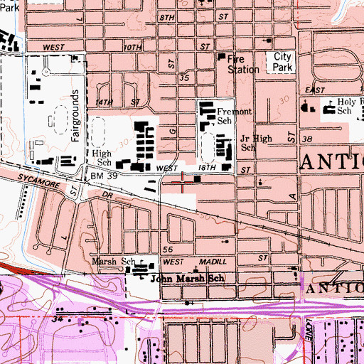 Topographic Map of Antioch Branch Contra Costa County Library, CA