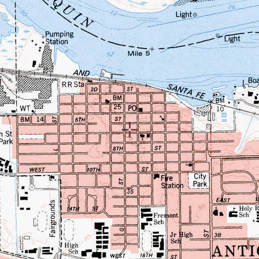 Topographic Map of Antioch Historical Center, CA