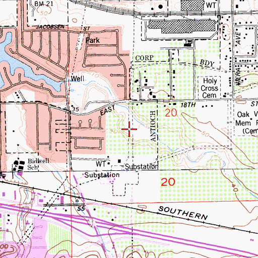 Topographic Map of Meadowbrook Park, CA