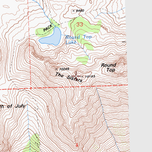 Topographic Map of The Sisters, CA