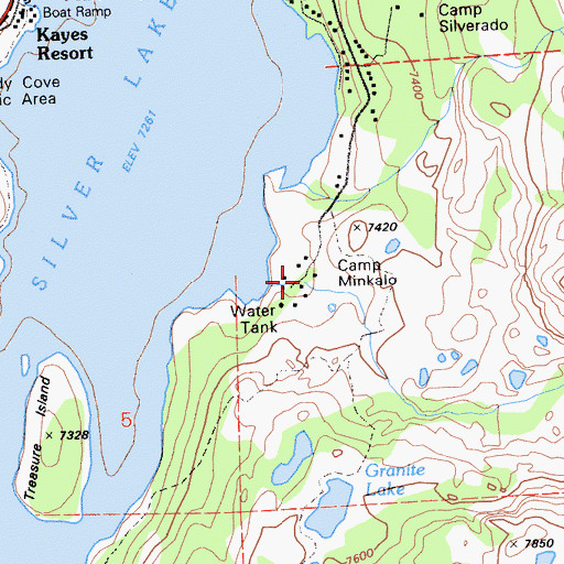 Topographic Map of Camp Minkalo, CA