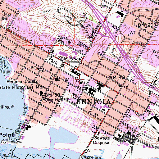 Topographic Map of Benicia Post Office, CA