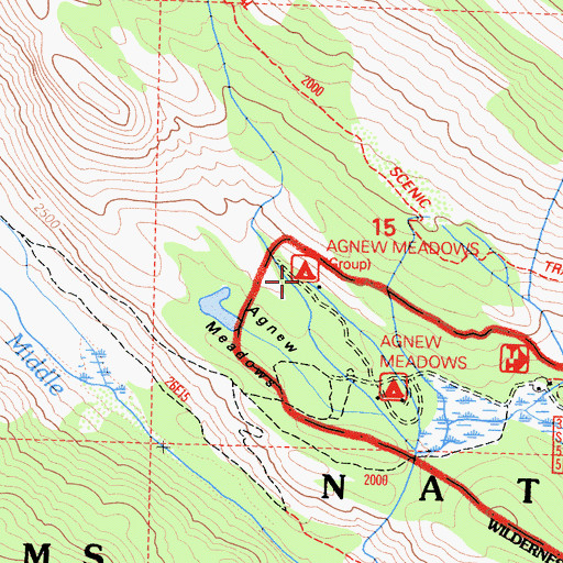 Topographic Map of Agnew Meadows Group Campground, CA