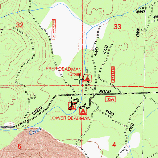 Topographic Map of Upper Deadman Group Campground, CA