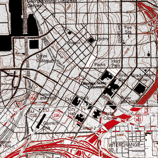 Topographic Map of Underground Atlanta Historic District, GA