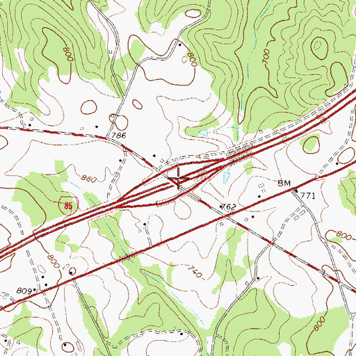 Topographic Map of Exit 55, GA