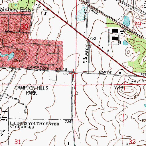 Topographic Map of Red Brick School (historical), IL