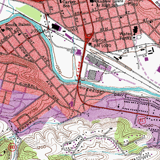 Topographic Map of J Sinclair Brown Bridge, VA