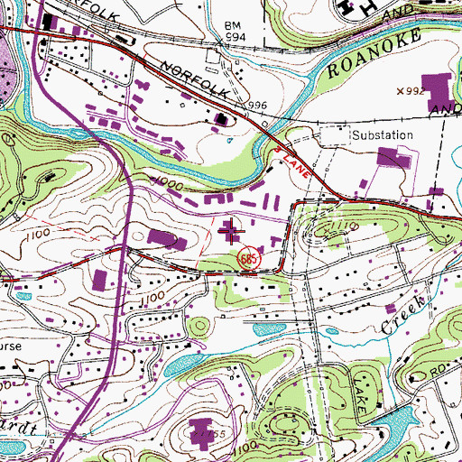 Topographic Map of Roanoke Valley Psychiatric Center, VA