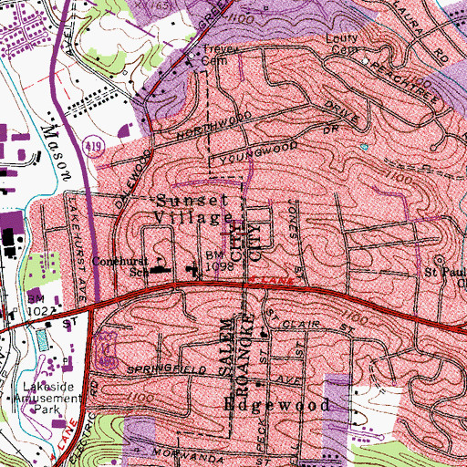 Topographic Map of Oak Park, VA