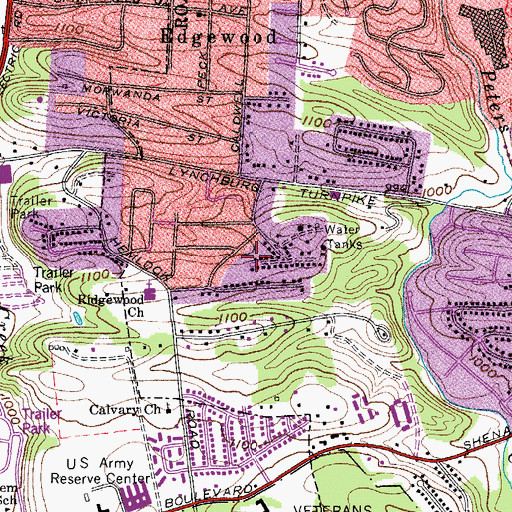 Topographic Map of Ridgewood Heights, VA