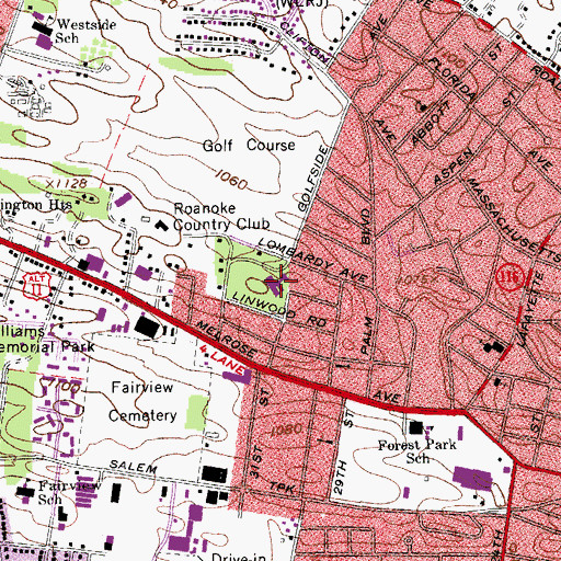 Topographic Map of Roanoke Methodist Home, VA