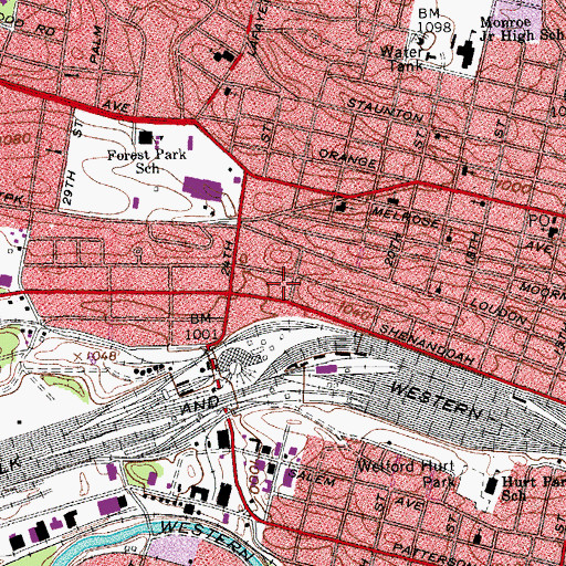 Topographic Map of Southwest Historic District, VA