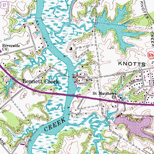 Topographic Map of Bennetts Creek Marina, VA
