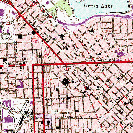 Topographic Map of Pennsylvania Avenue Branch Enoch Pratt Free Library, MD