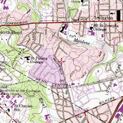 Topographic Map of Beechfield United Methodist Church, MD