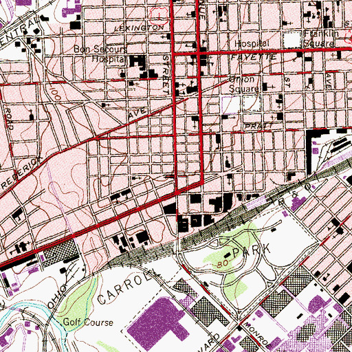Topographic Map of Monroe Street United Methodist Church, MD