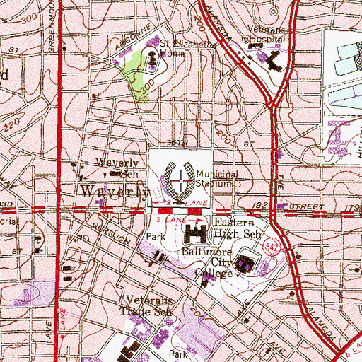 Topographic Map of Memorial Stadium (historical), MD