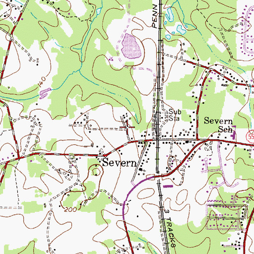 Topographic Map of Severn Woods, MD