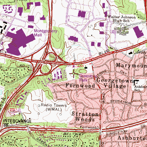 Topographic Map of Greentree Park, MD