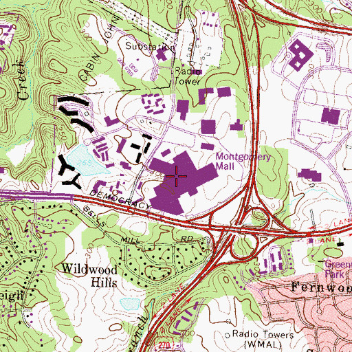 Topographic Map of Montgomery Mall Shopping Center, MD