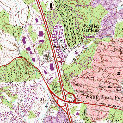 Topographic Map of Woodley Gardens Park Shopping Center, MD