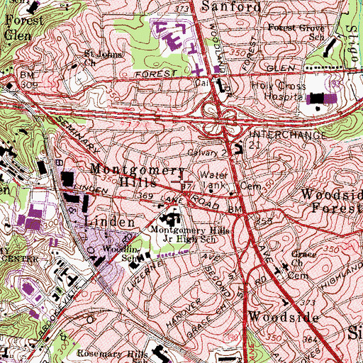 Topographic Map of Montgomery Hills Park, MD