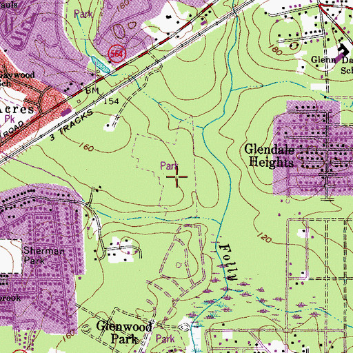 Topographic Map of Glenn Dale Park, MD