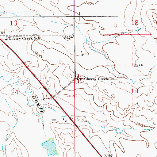 Topographic Map of Cherry Creek Cemetery, MT