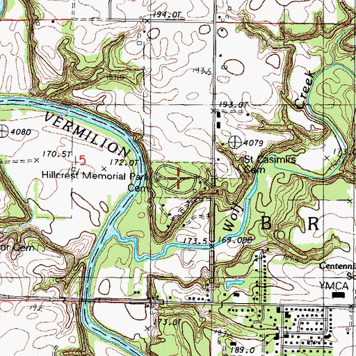 Topographic Map of Hillcrest Memorial Cemetery, IL