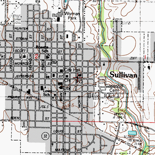 Topographic Map of Sullivan Post Office, IL