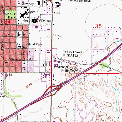 Topographic Map of Carbon Hill Trailer Court, MT