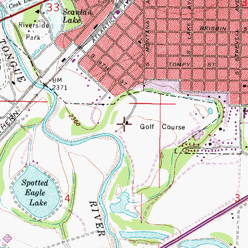 Topographic Map of Miles City Town and Country Club, MT