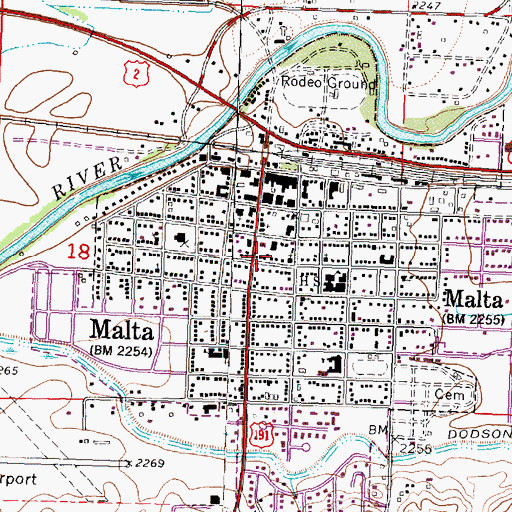Topographic Map of Phillips County Public Library, MT