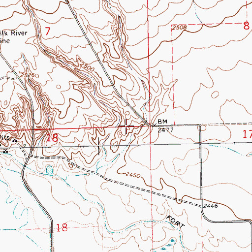 Topographic Map of Milk River Mine School (historical), MT
