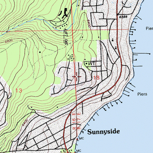 Topographic Map of Tahoe Woods, CA
