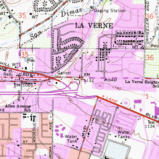 Topographic Map of La Verne Heights Presbyterian Church, CA