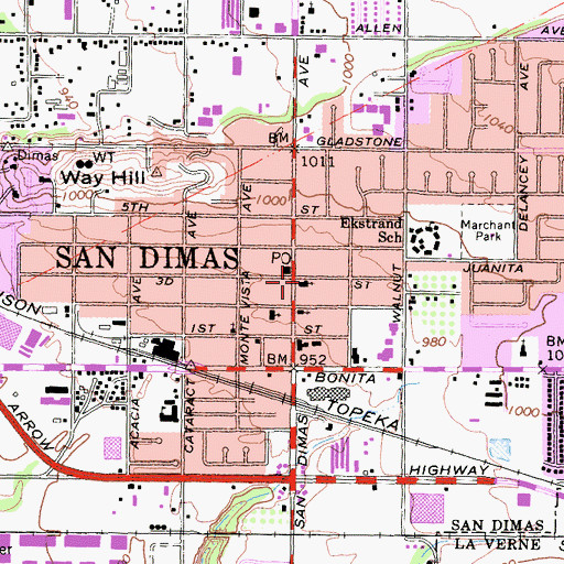 Topographic Map of San Dimas Community Church, CA