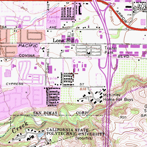 Topographic Map of San Dimas High School, CA