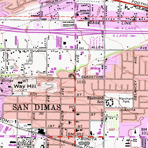Topographic Map of San Dimas Wesleyan Church, CA